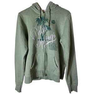 PALM SPRINGS AERIAL TRAMWAY Light Green Distressed Full Zip Active Hoodie SZ L